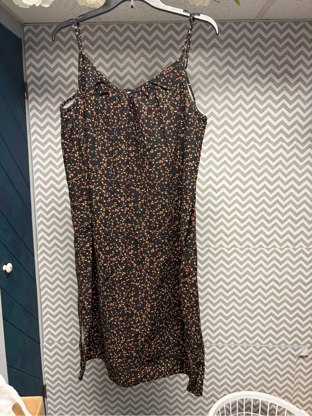 a.n.a Black Midi Slip Dress with Orange & Yellow Fleck Print